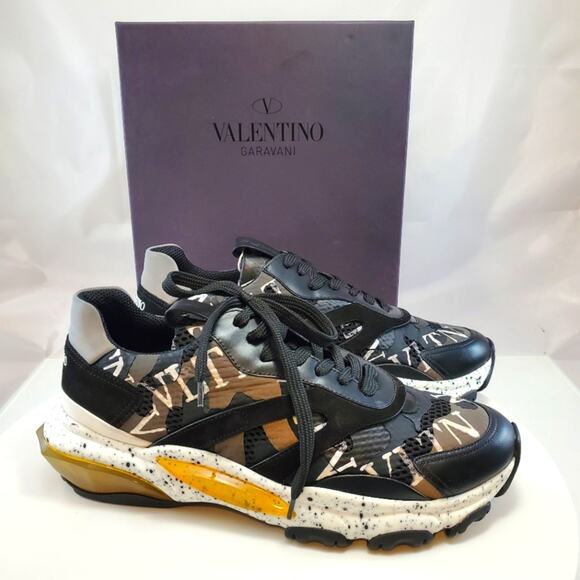 NWT$900 VALENTINO Men Bounce Camouflage Leather Mesh Black Sneakers Sz 42 (US 9) - Picture 8 of 16
